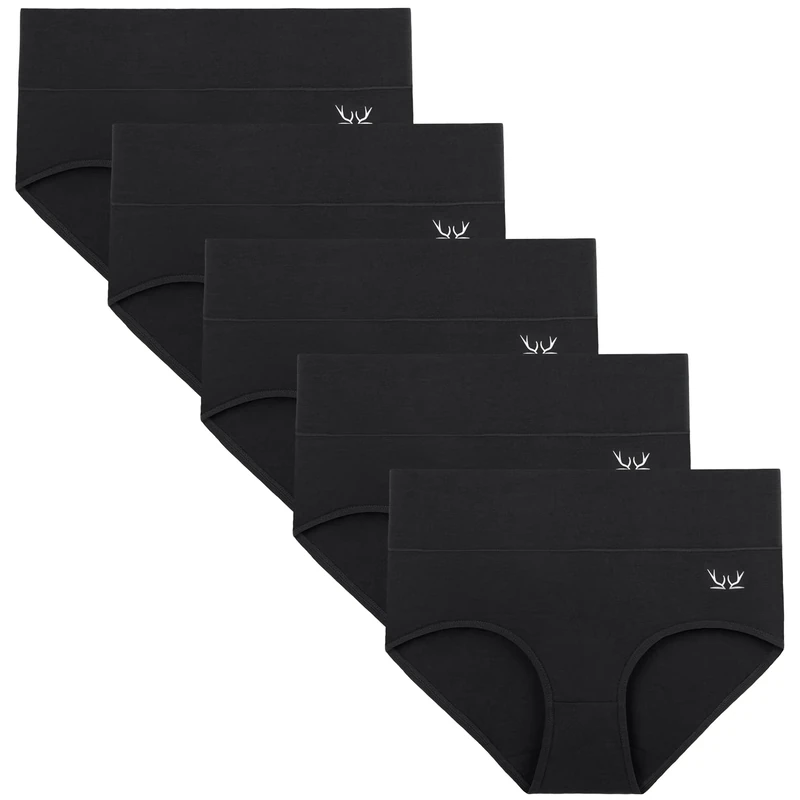 TANSTC Women’s Knickers – High Waist Cotton Underwear for Women, Soft Ladies Briefs with Tummy Support – Knickers for Women Multipack of 5