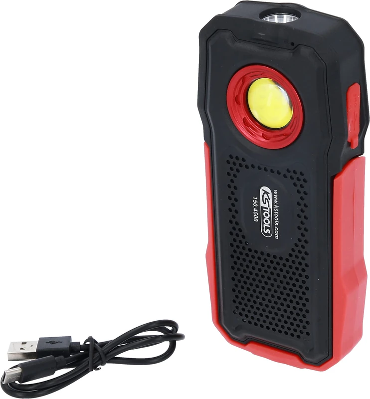 KS Tools 150.4500 Mobile Workshop Hand Lamp with Bluetooth Speaker Bendable 500 Lumens Red Black