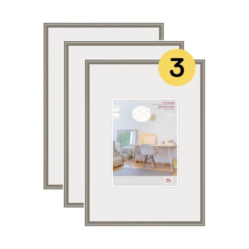 walther Design Picture Frame Steel 40 x 60 cm with Art Glass 3-Pack, New Lifestyle Plastic Frame KVX460D3