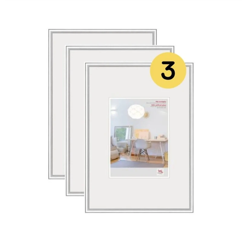 walther Design Picture Frame Silver 40 x 60 cm with Art Glass 3-Pack, New Lifestyle Plastic Frame KVX460S3