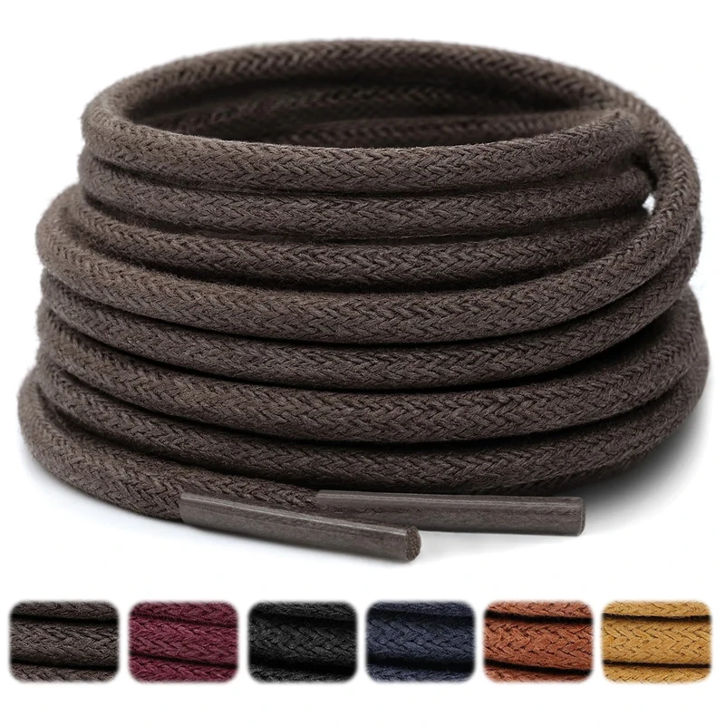 Stepace 2 Pairs Waxed Round Shoe Laces 3mm Oxford Shoelaces for Boots and Dress Shoes Dark Brown 76cm