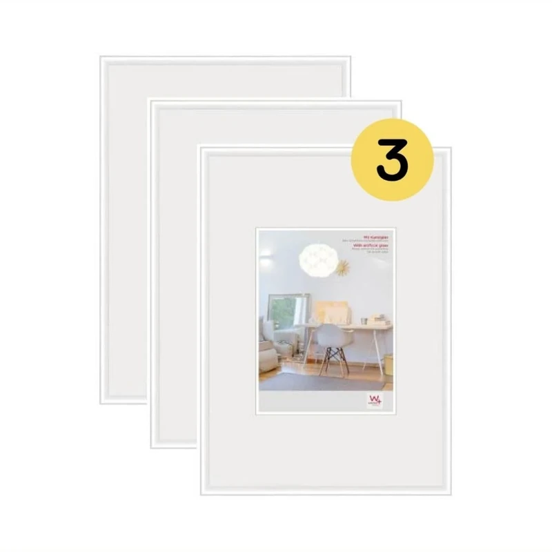 walther Design Picture Frame White 40 x 60 cm with Art Glass 3-Pack, New Lifestyle Plastic Frame KVX460W3
