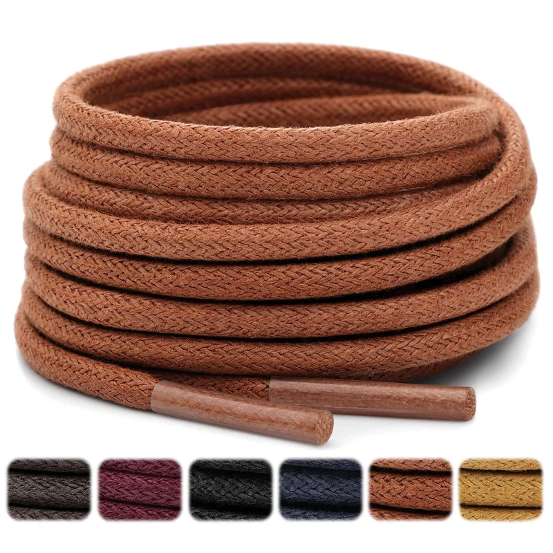 Stepace 2 Pairs Waxed Round Shoe Laces 3mm Oxford Shoelaces for Boots and Dress Shoes Brown 76cm
