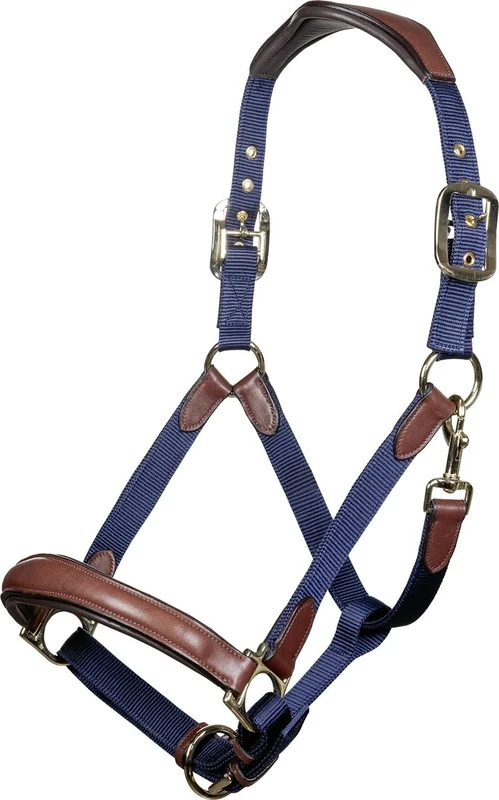 HKM Luna Leather & Nylon Head Collar Deep Blue/Brown Pony