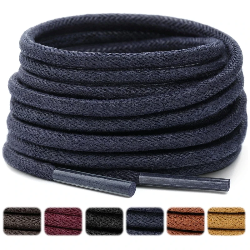 Stepace 2 Pairs Waxed Round Shoe Laces 3mm Oxford Shoelaces for Boots and Dress Shoes Dark Blue 76cm