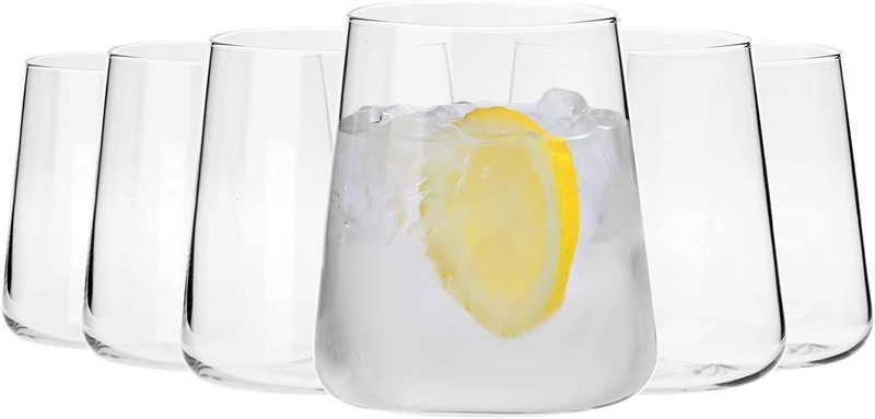 KIAPPO Set of 12 Avant-Garde Glasses with Capacity 380 ml for Water and Cold Drinks, Modern and Minimalist Design, Low, Crystal Glass, Dishwasher Safe