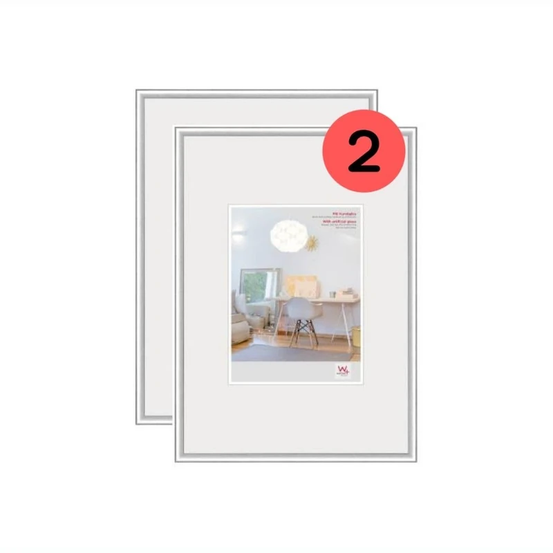 walther Design Picture Frame Silver 40 x 60 cm with Art Glass Double Pack, New Lifestyle Plastic Frame KVX460SD