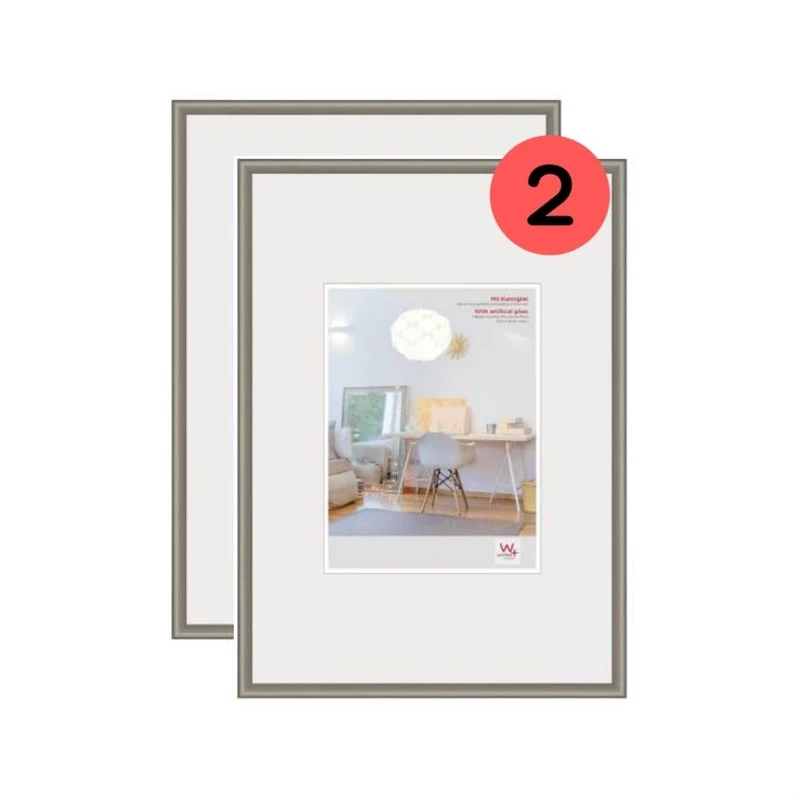 walther Design Picture Frame Steel 40 x 60 cm with Art Glass Double Pack, New Lifestyle Plastic Frame KVX460DD