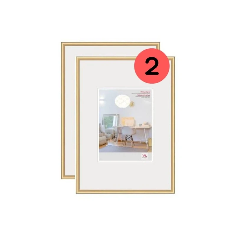 walther Design Picture Frame Gold 40 x 60 cm with Art Glass Double Pack, New Lifestyle Plastic Frame KVX460GD