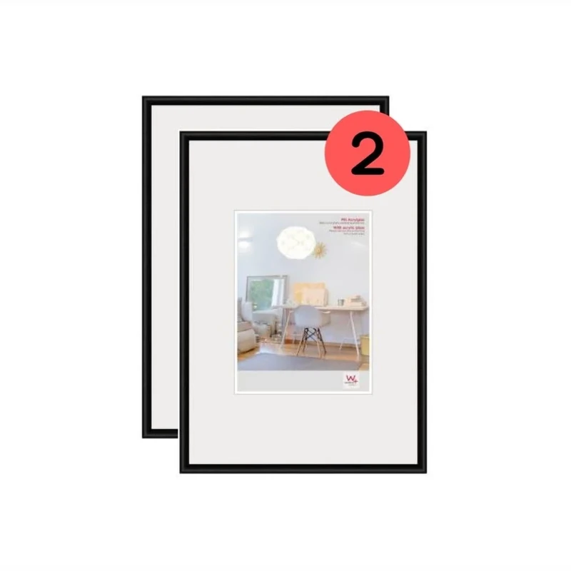 walther Design Picture Frame Black 40 x 60 cm with Art Glass Double Pack, New Lifestyle Plastic Frame KVX460BD