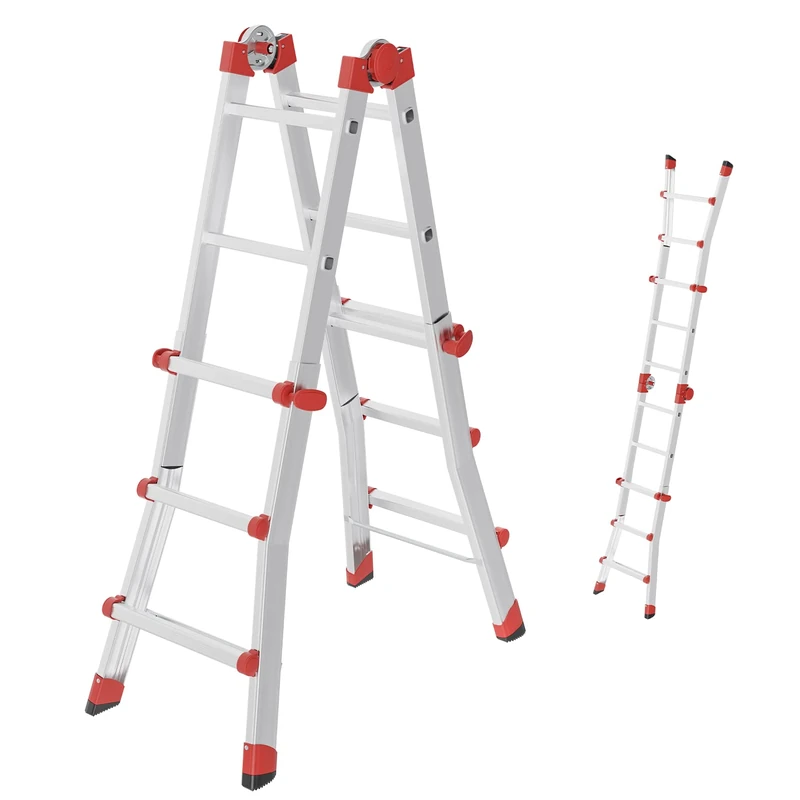 Hailo M80 Aluminium Multifunctional Ladder, Sliding Ladder, 4 x 3 Rungs, Maximum Load 150 kg, Safety Joints and Locking Handles, Height Adjustable, Multi-Purpose Ladder, Rust-Proof Silver - Image 1
