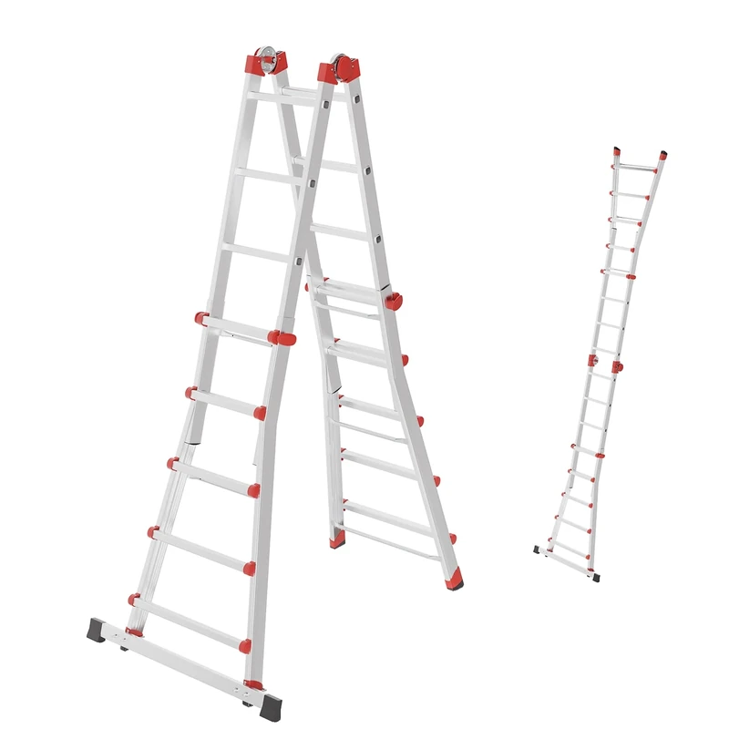 Hailo M80 Aluminium Multi-Functional Ladder, 4x5 Rungs, 150kg Load Capacity, Adjustable Height, Rustproof, Silver