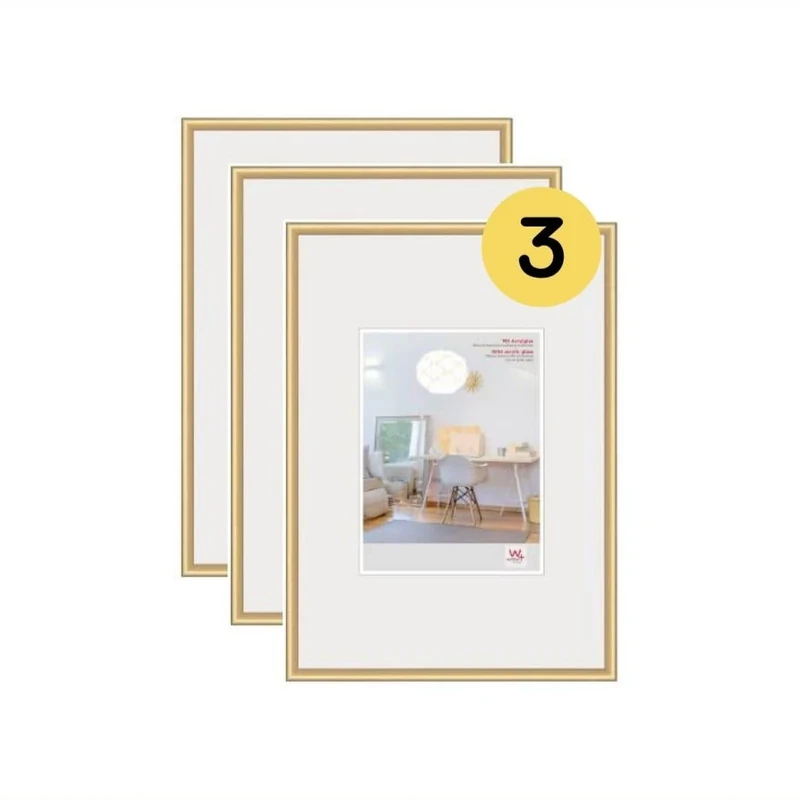 walther Design Picture Frame Gold 40 x 60 cm with Art Glass 3-Pack, New Lifestyle Plastic Frame KVX460G3