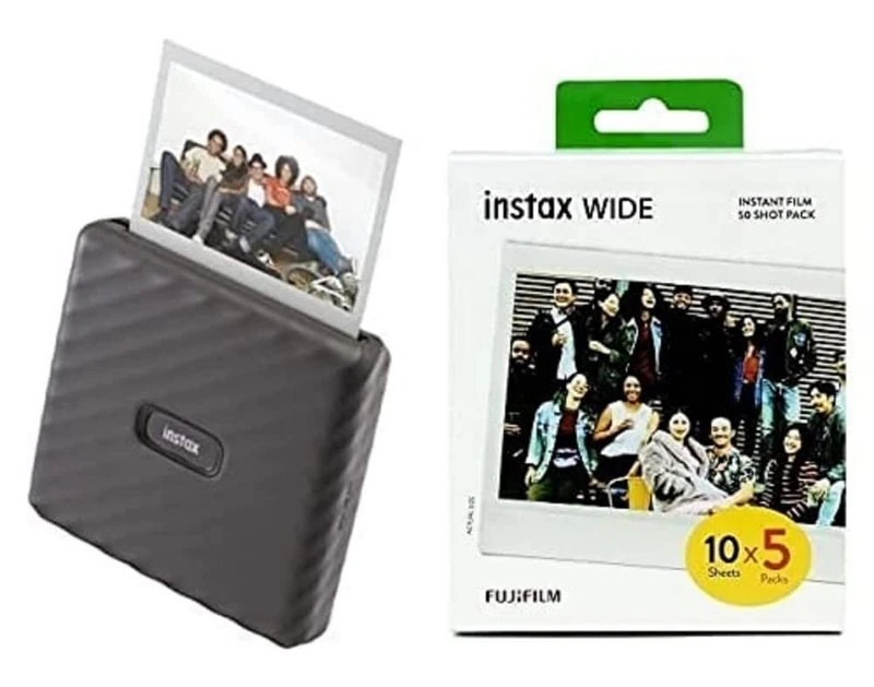 instax LINK WIDE smartphone printer, Mocha Gray WIDE film 50 shot pack - Image 1