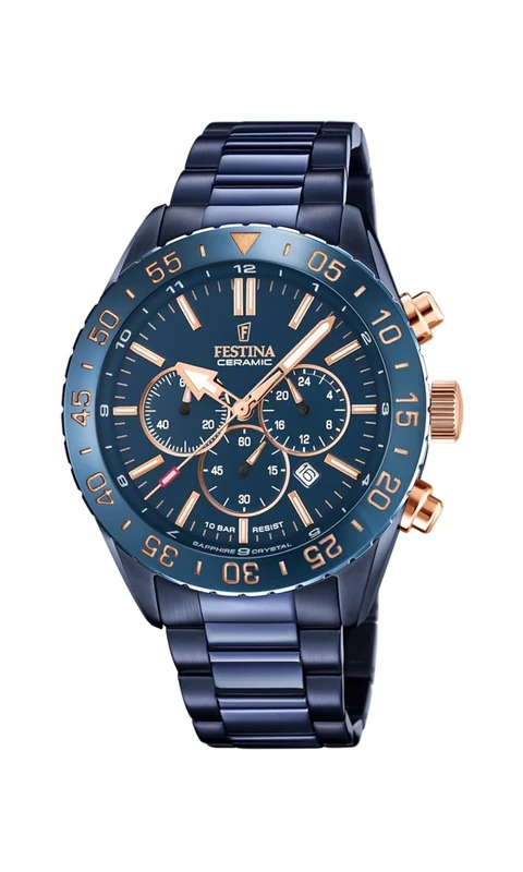 Festina F20576/1 Men's 44mm Steel Quartz Watch - Blue Dial