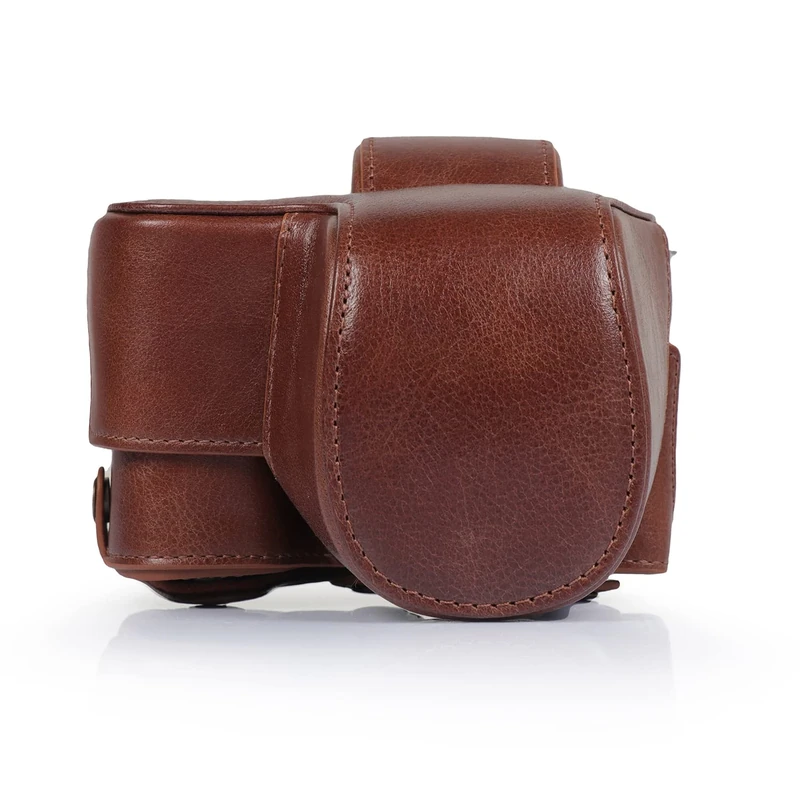 MegaGear MG2006 Ever Ready Genuine Leather Camera Case Compatible with Sony ZV-E10(16-50mm) (Brown)