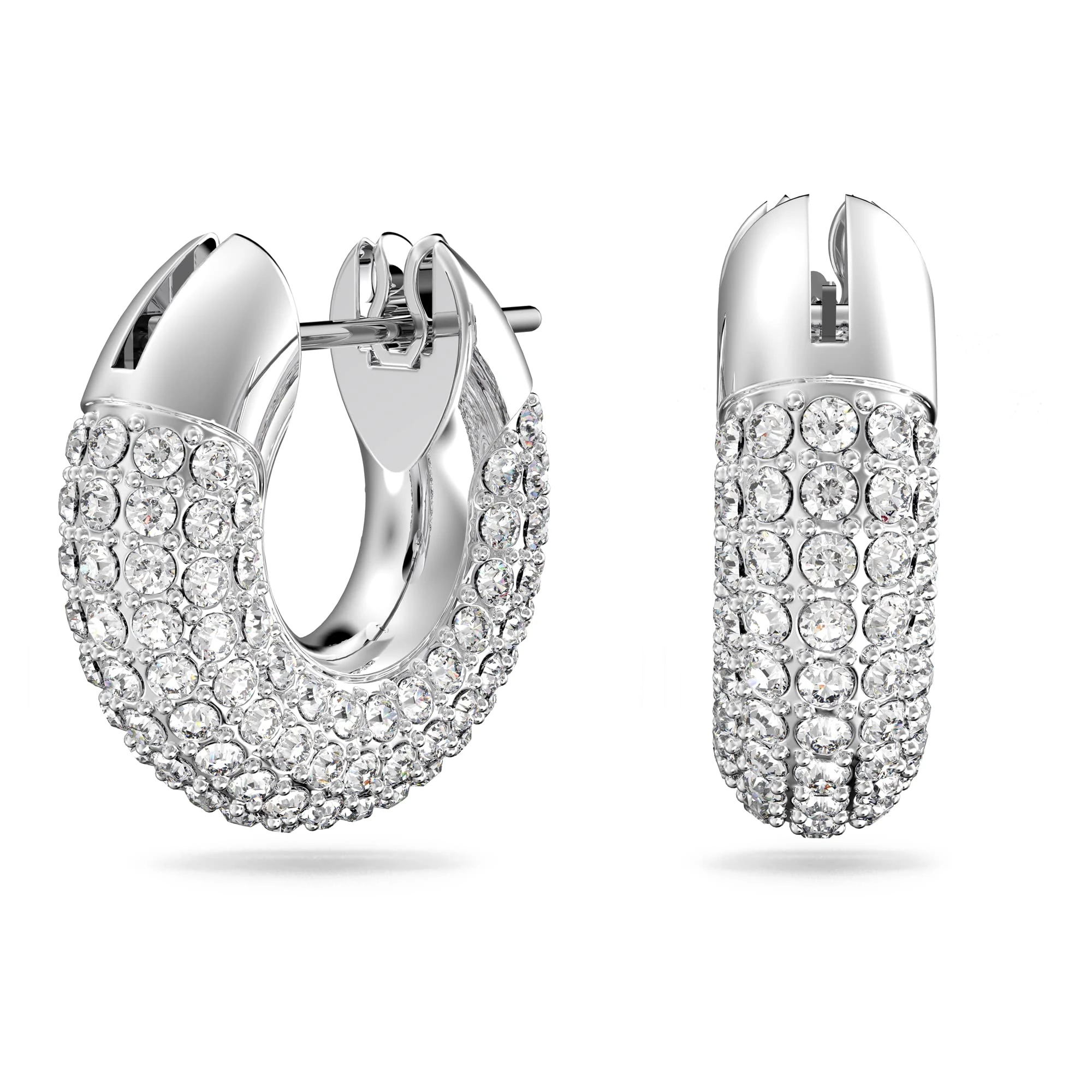 Swarovski Hoop Earrings, Pair of Pavé, White Crystal, Rhodium Plated Hoops, from the Dextera Collection