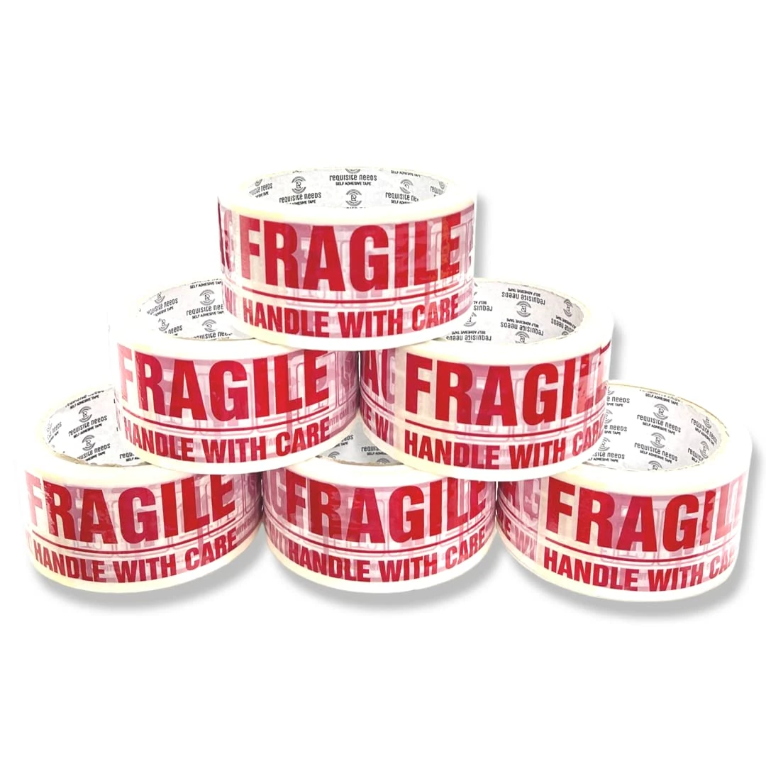 REQUISITE NEEDS Heavy Duty Strong Fragile Packaging Tape, Pack of 6 Great For Packing, Shipping & Moving, 6 Roll (Fragile, 48MM x 66M)