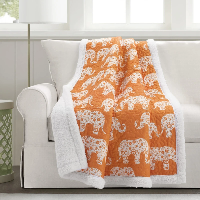 Lush Decor Elephant Parade Sherpa Throw Blanket, 60" x 50", Orange