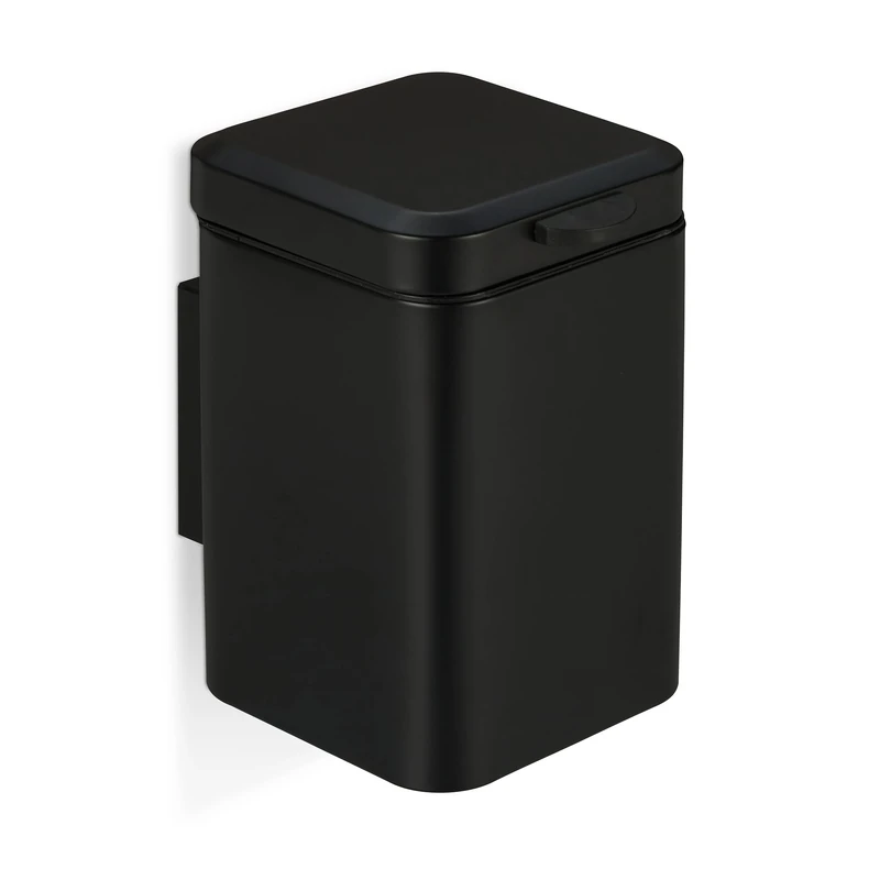 Relaxdays Wall Mounted Bathroom Bin, 3 L, Drop-Down Mechanism, Removable Inner Bucket, Cosmetic Waste Can, Steel, Black, 24 x 16 x 22 cm