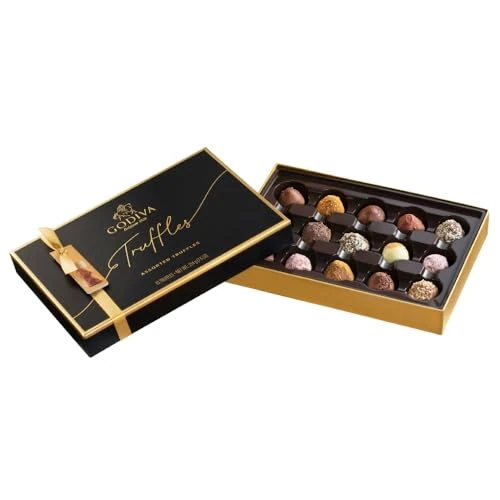 Godiva Signature Truffles 15pcs - Exciting assorment of gourmet milk, white and dark chocolate truffles paired with sweet fruit, savory salted caramel, spiced ganache and other delectable fillings - 195gr