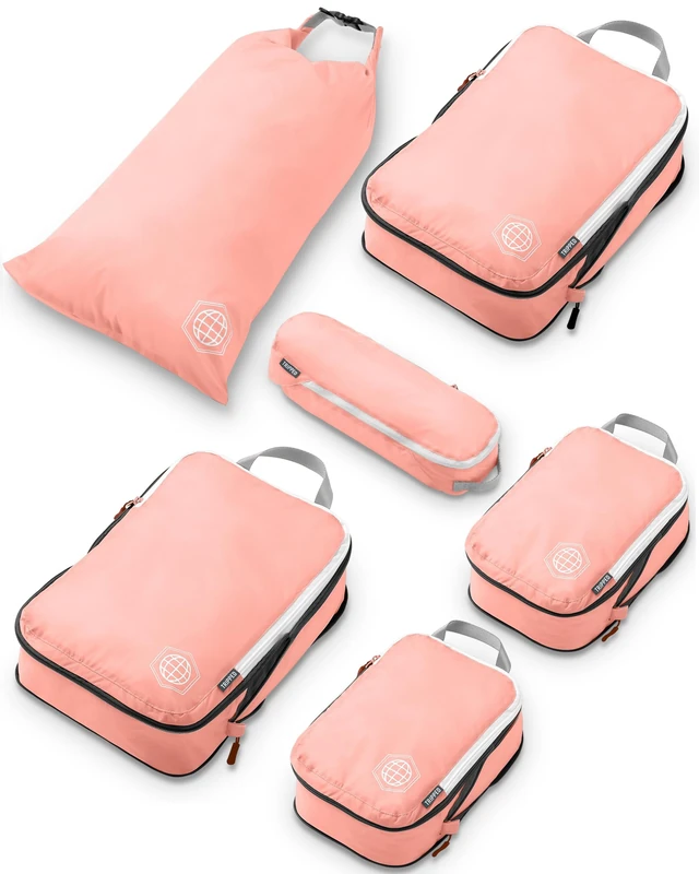 TRIPPED Travel Gear Compression Packing Cubes for Travel- Packing Cubes and Travel Organizers, Dusty Rose, 6Piece