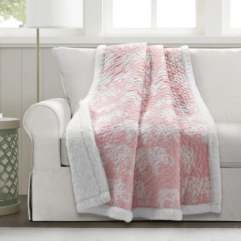 Lush Decor Elephant Parade Sherpa Throw Blanket, 60" x 50", Blush