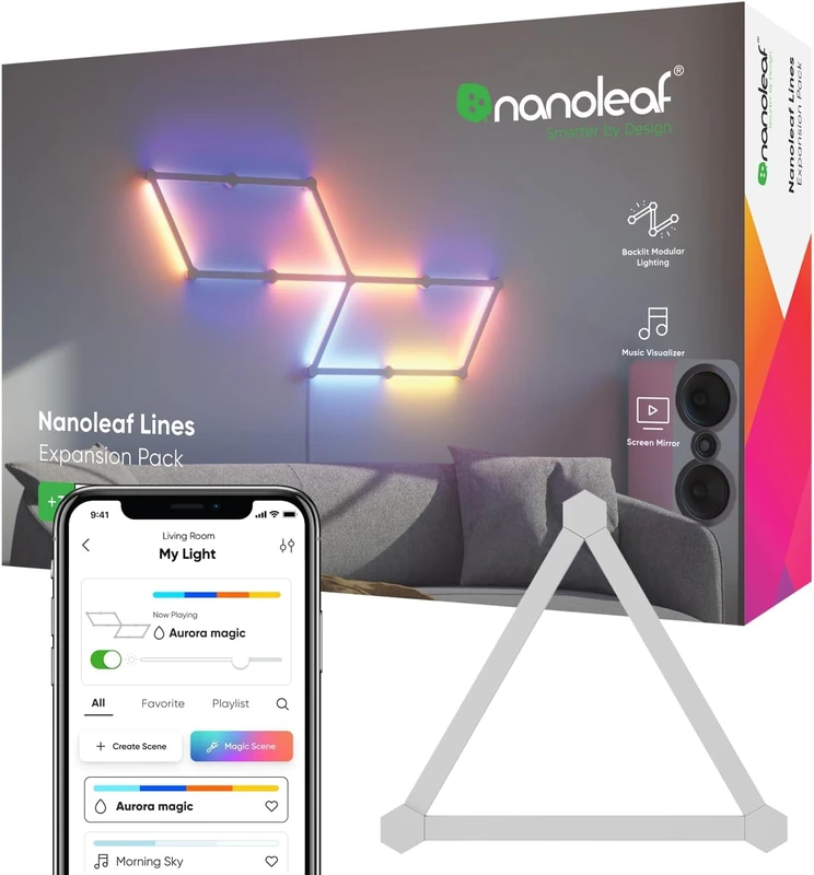 Nanoleaf Lines 60 Degrees Expansion Pack, 3 Additional Smart Light Bars LED RGBW - Backlit Modular Wi-Fi Colour Changing Wall Lights, Works with Alexa Google Assistant Apple Homekit, for Room Decor