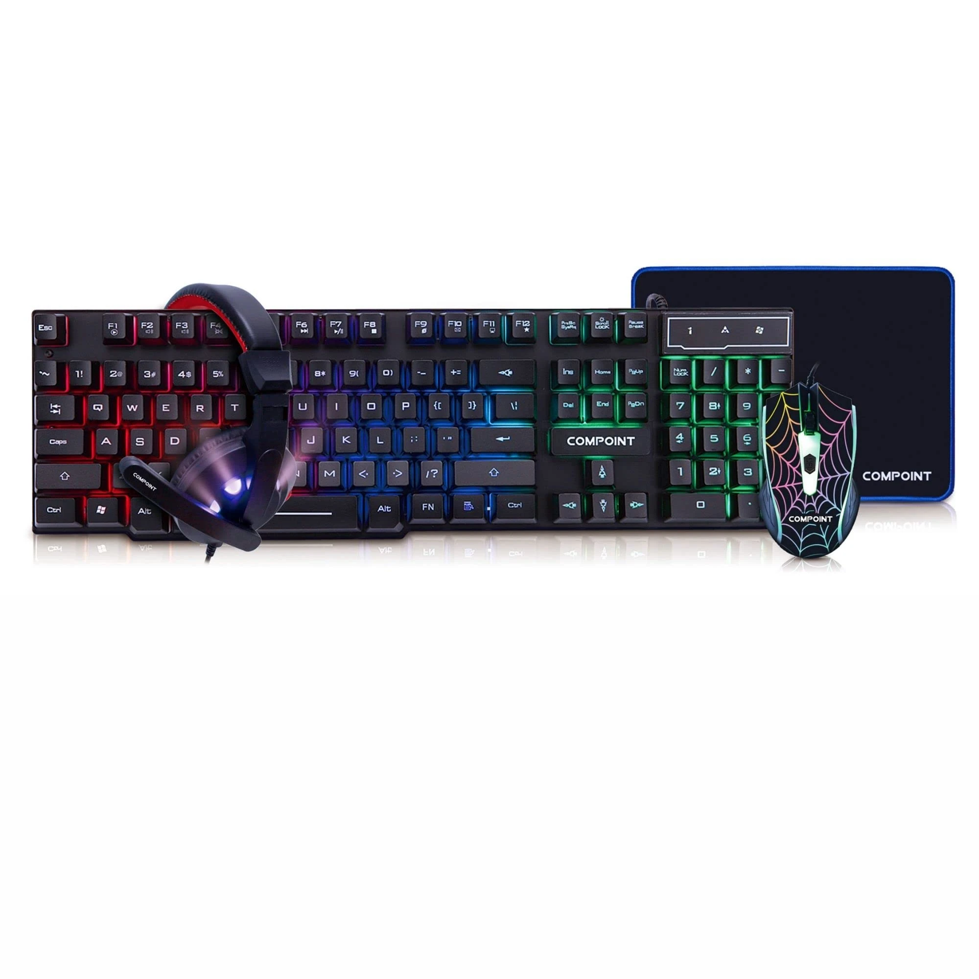 Compoint 4-in-1 Gaming Bundle | Q-LED Keyboard, Optical Gaming Headset, Mouse Pad | Xbox, Ps5 Gamer Pack., Multi Colors