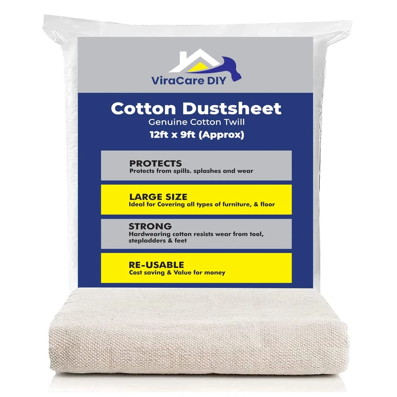 Cotton Dust Sheets 12'x9' (3.6mx2.7m) for Painting & Decorating | Paint Sheets | Drop Cloth | Painting & Paint Cover Sheets | Dust Sheets for Furniture | Washable and Reusable | (3)