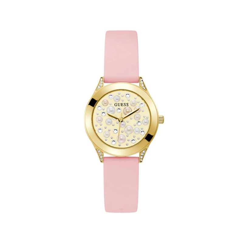 GUESS Watches Ladies Pearl Womens Analogue Quartz Watch with Silicone Bracelet GW0381L2