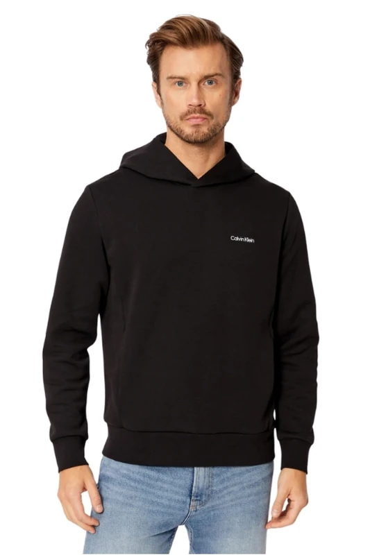 Calvin Klein Men Micro Logo Repreve Hoodie, Black (Ck Black), XS