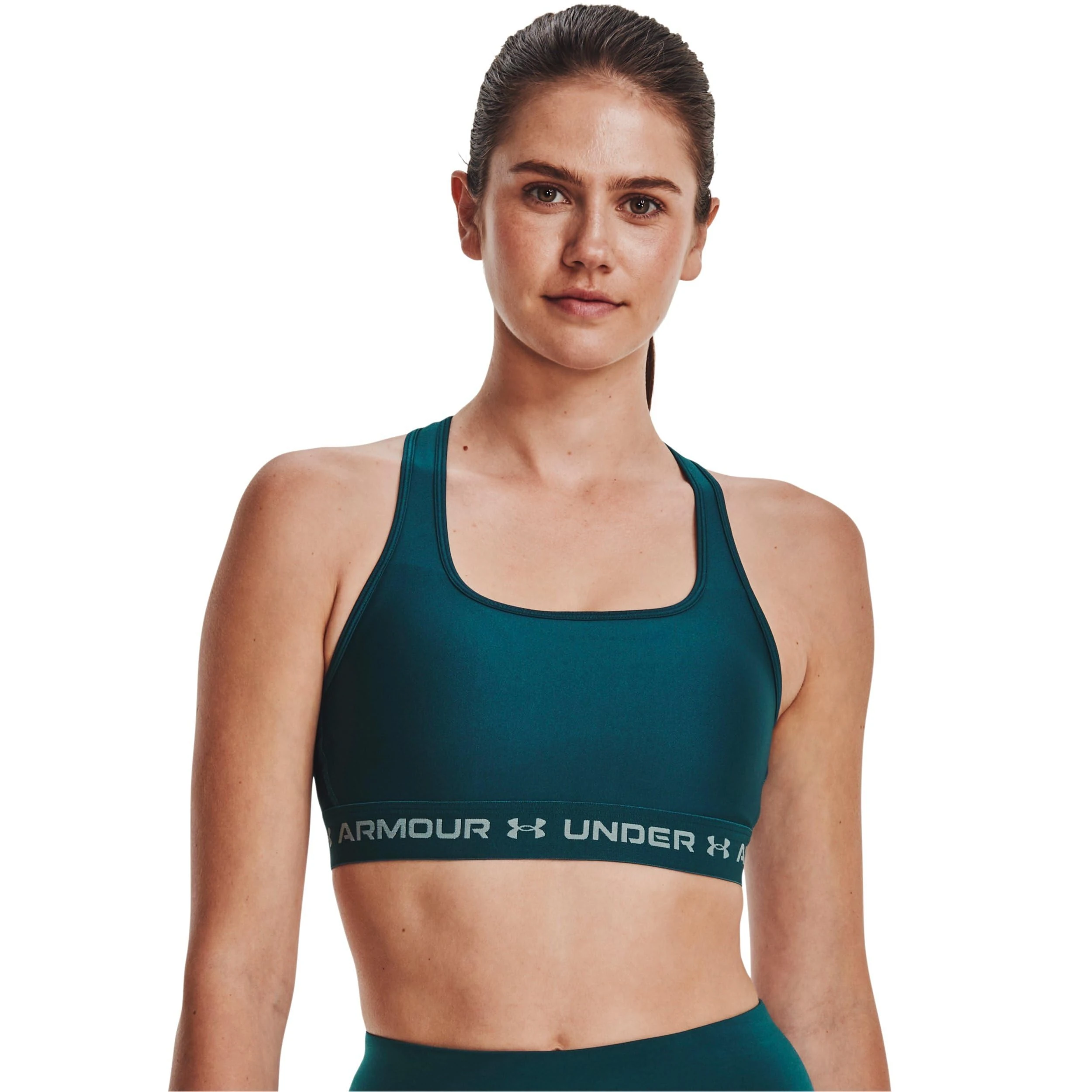 Under Armour Women's Crossback Mid Impact Sports Bra, (716) Tourmaline Teal / / Opal Green, Large