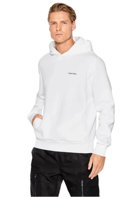 Calvin Klein Men Micro Logo Repreve Hoodie, White (Bright White), XXL