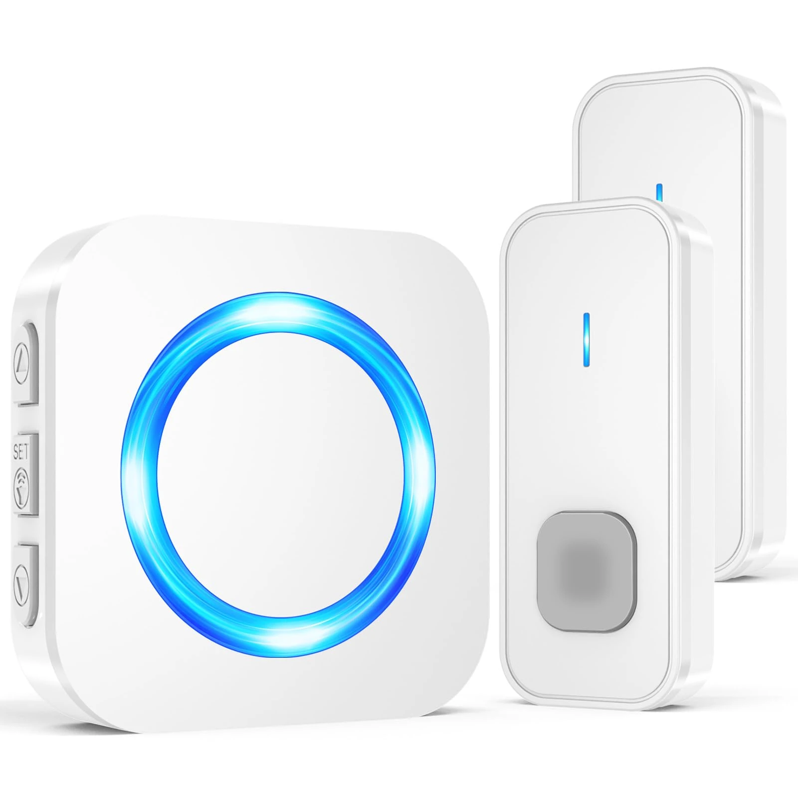 SURFOU Wireless Doorbell, Waterproof Plug in Door Bells Cordless Dual Door Chime Bell Operated at 1,300ft Long Range Doorbell, LED Flash 55 Chimes 5 Volume (1 White Receiver + 2 White Transmitter)