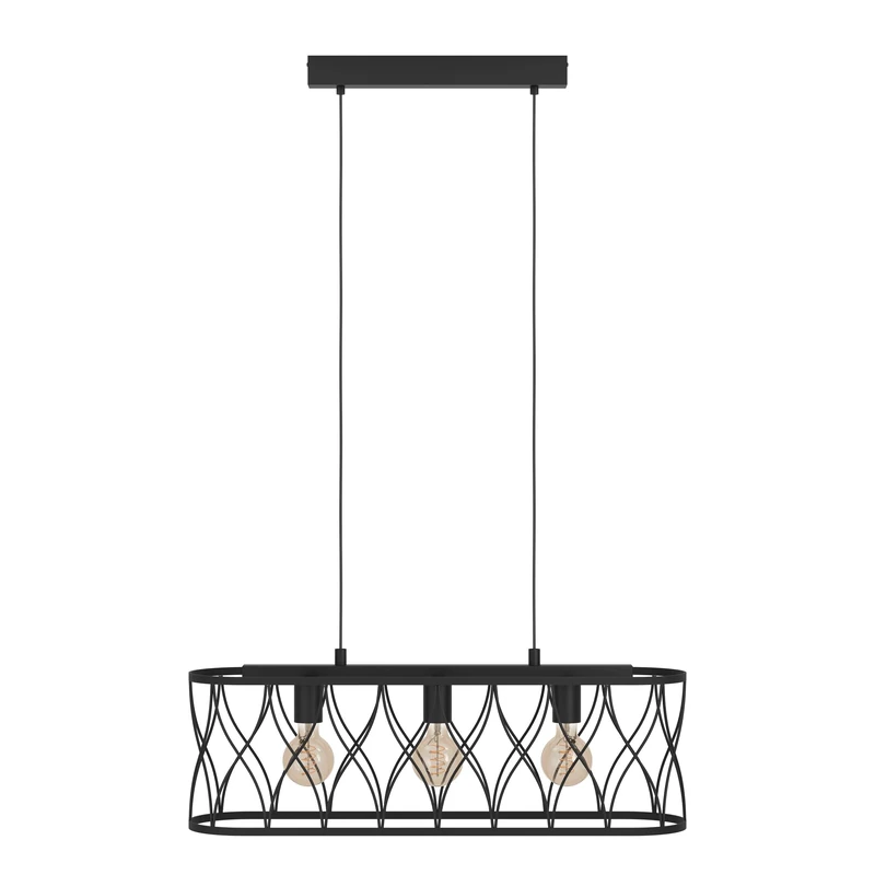 Eglo Pendant Lighting Giltspur, 3 Bulb Ceiling Light Fitting Made of Black Metal, Chandelier for Dining and Living Room with E27 Socket