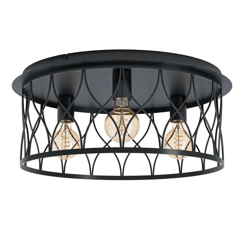 Eglo Flush Ceiling Light Giltspur, 3 lamp Lighting Made of Black Metal, Living Room lamp with E27 Socket