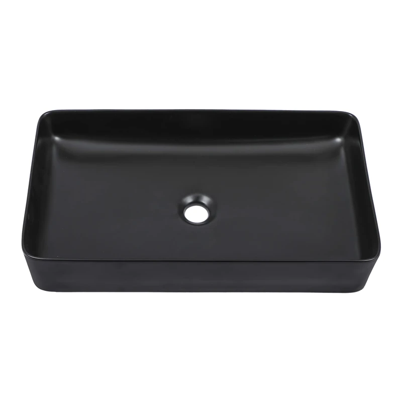 Vessel Sink Rectangle- Kichae 24"x14" Modern Rectangular Top Counter Bathroom Sink Matte Black Porcelain Ceramic Lavatory Sink Bowl Art Basin