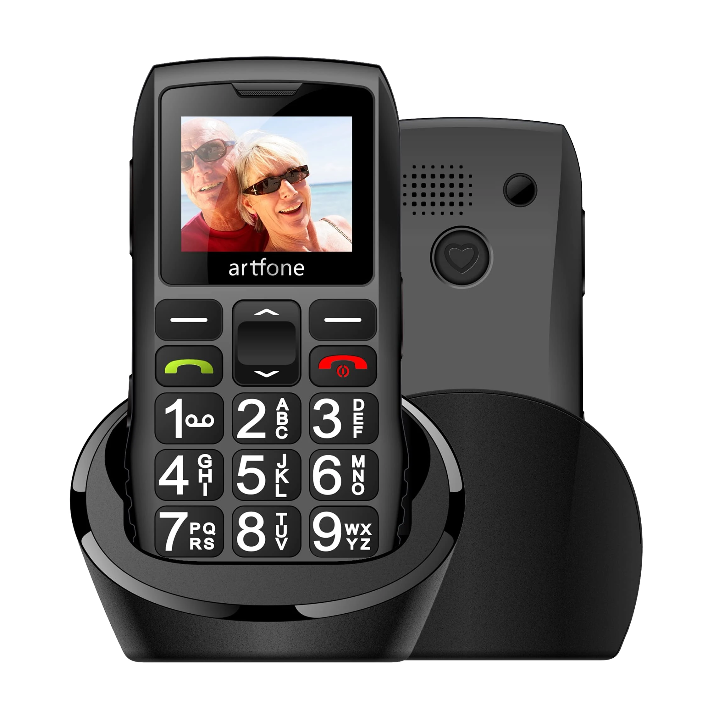 artfone C1+ Big Button Mobile Phone for Elderly丨SIM Free Senior Mobile Phones with Charging Dock丨SOS Button丨Time Reporting丨Easy to Use Basic Mobile Phones丨Speed Dial丨FM丨Torch丨Bluetooth丨USB-C - Black