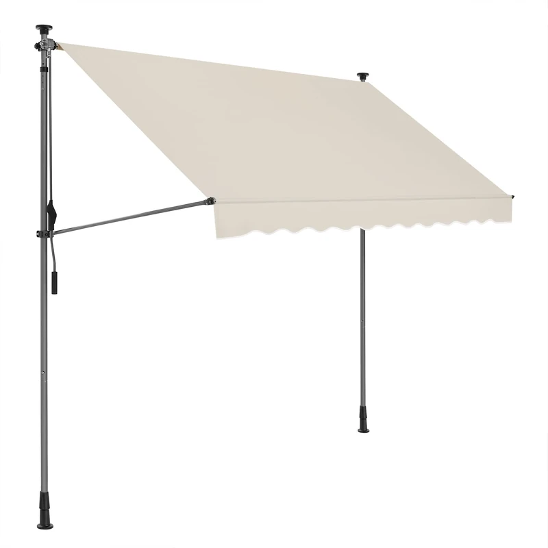 SONGMICS Clamp Awning, 300 x 130 cm, Balcony Awning, Height-Adjustable, with Hand Crank, Sun Protection for Balcony, Patio, Garden, Beige GSA313M02