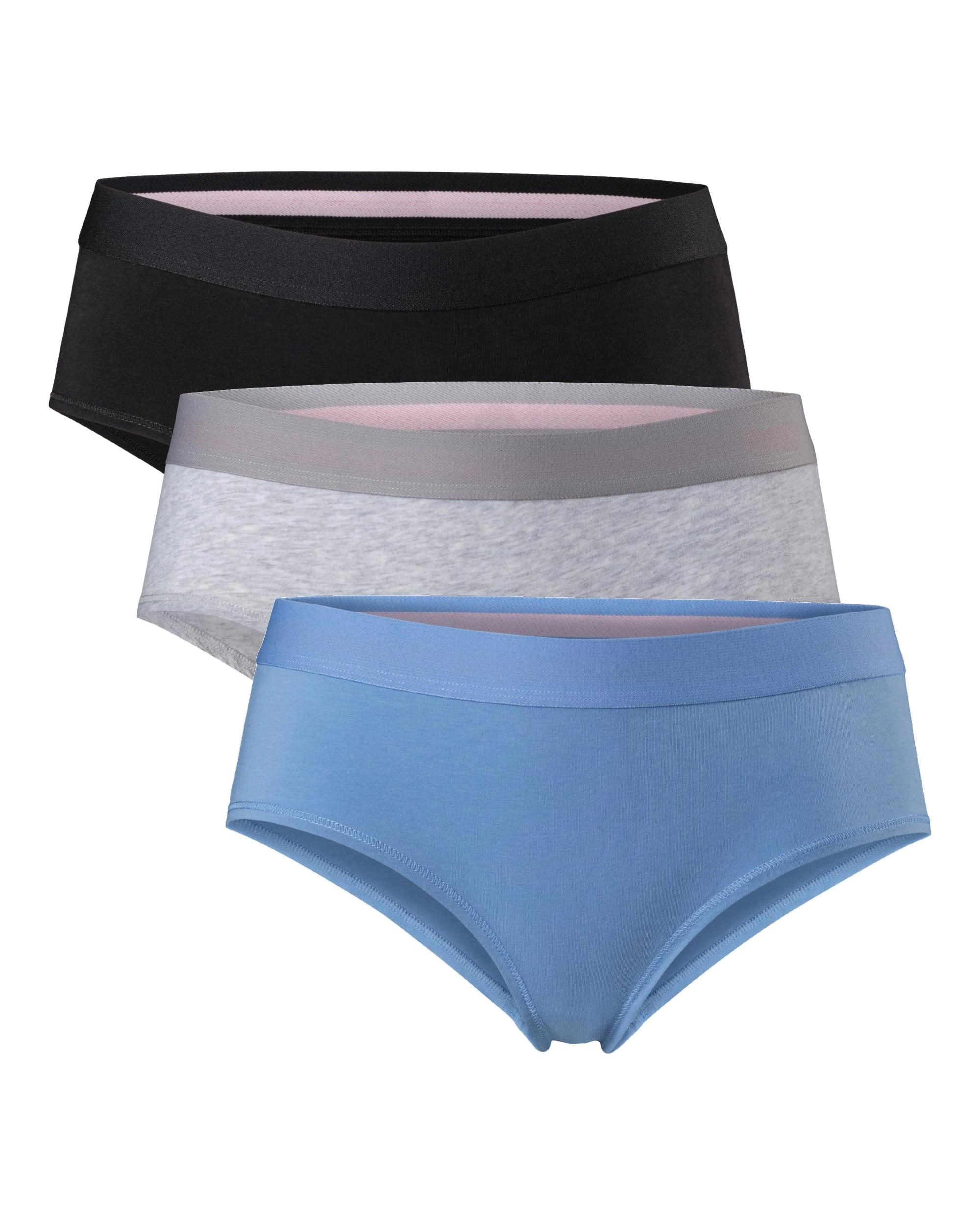DANISH ENDURANCE Women's Knickers, Hipsters for Women, Soft Organic Cotton, Comfort Fit, Cotton Knickers for Women, 3 Pack, Multicolour (1x Black, 1x Grey, 1x Blue), XL
