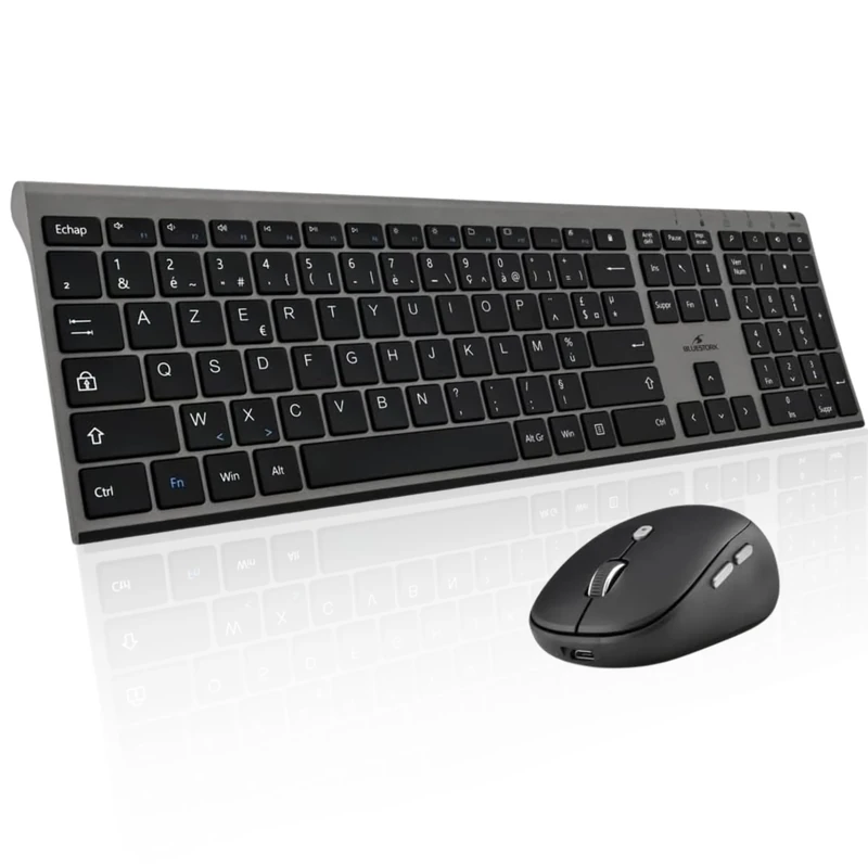 BlueElement - Wireless Keyboard and Mouse Set with Smart Dongle - Quiet Clicks - Ultra Thin Design - Ergonomic - Rechargeable - AZERTY FR (Black)