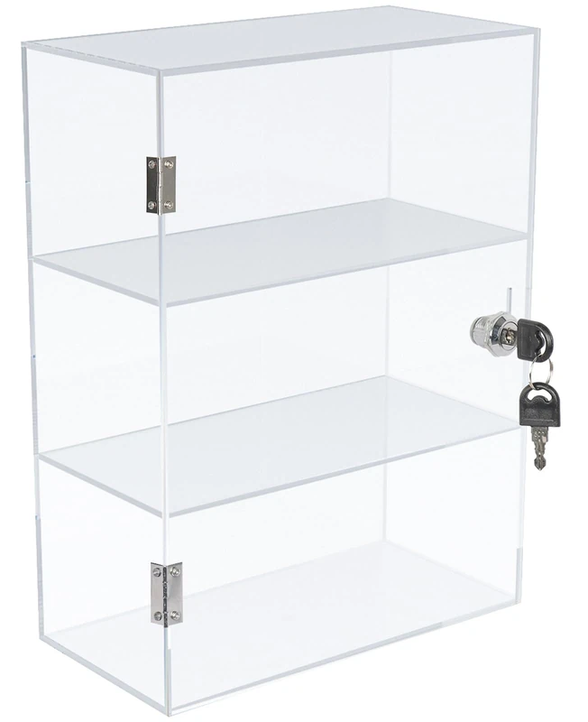 DuvinDD 3 Shelf Acrylic Display Case with Lock and Keys, Clear Countertop Collectibles Showcase Organizer, Locking Display Cabinet Dustproof Safe Storage Box,Comes Assembled (11.8x5.9x15.7inch) - Image 1