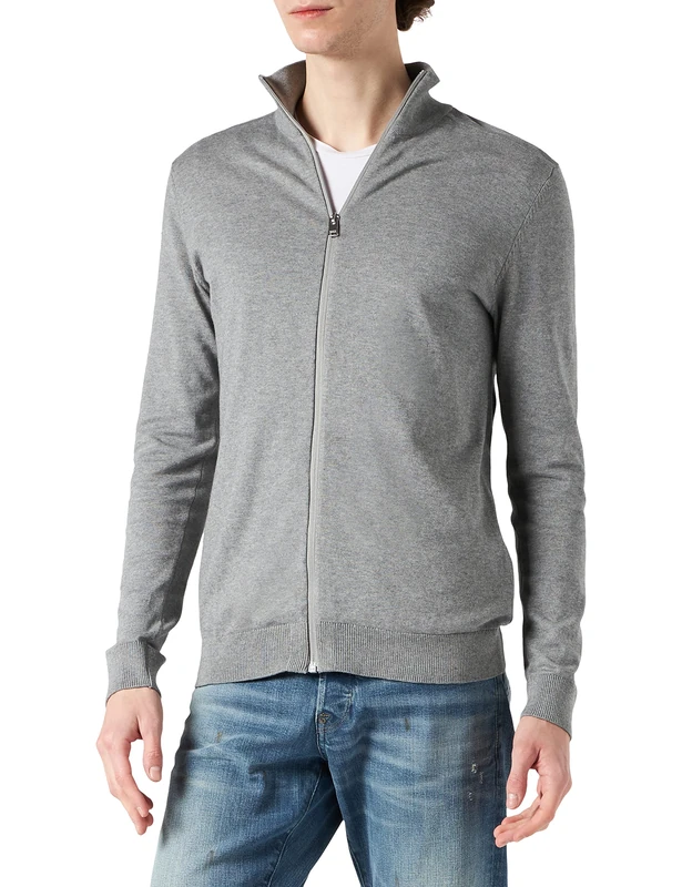 SELECTED HOMME Men's SLHBERG Full Zip Cardigan B NOOS Cardigan Sweater, Medium Grey Melange, XL