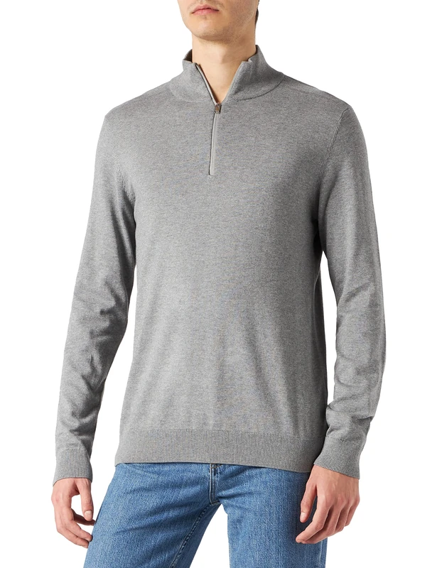 SELECTED HOMME Men's SLHBERG Half Zip Cardigan B NOOS Cardigan Sweater, Medium Grey Melange, S - Image 1