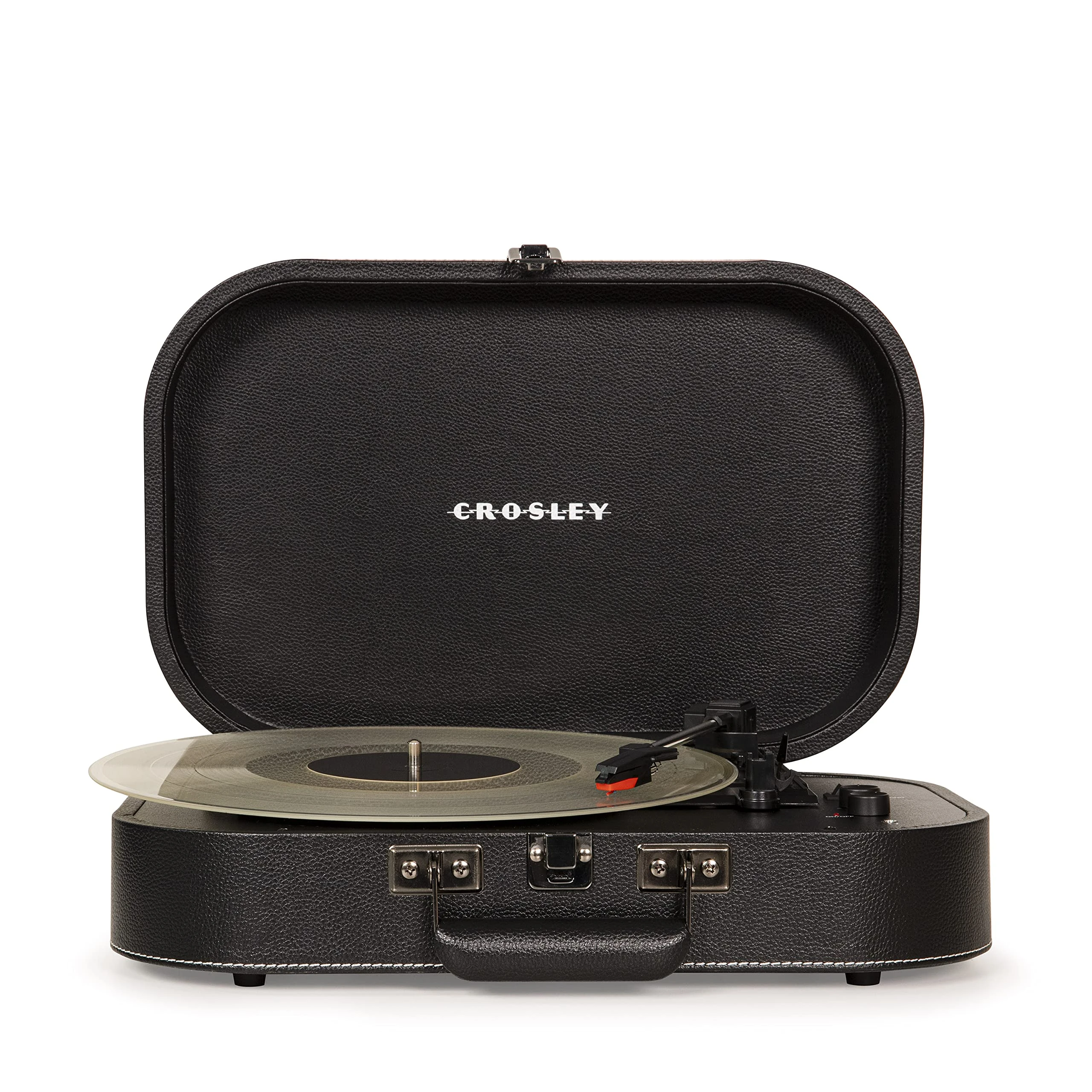 Crosley Discovery Portable Turntable - Bluetooth Record Player, 3-Speed Suitcase Vinyl Player, Home Turntables for Vinyl Records, Built in Stereo Speakers & Bluetooth Receiver, AUX Input, Black