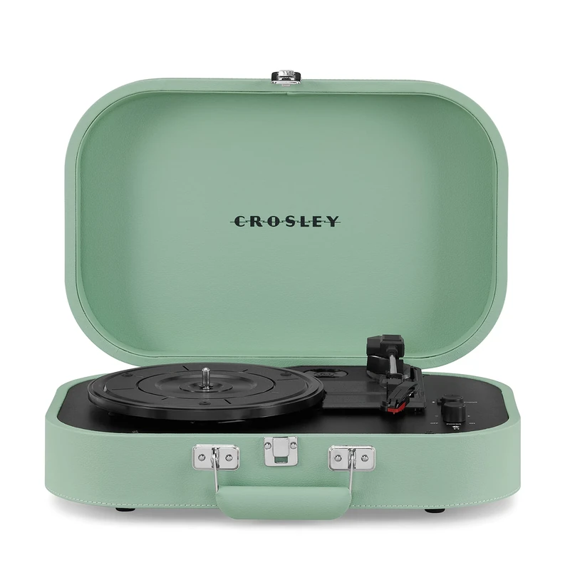 Crosley Discovery Portable Turntable - Bluetooth Record Player, 3-Speed Suitcase Vinyl Player, Home Turntables for Vinyl Records, Built in Stereo Speakers & Bluetooth Receiver, AUX Input, Seafoam