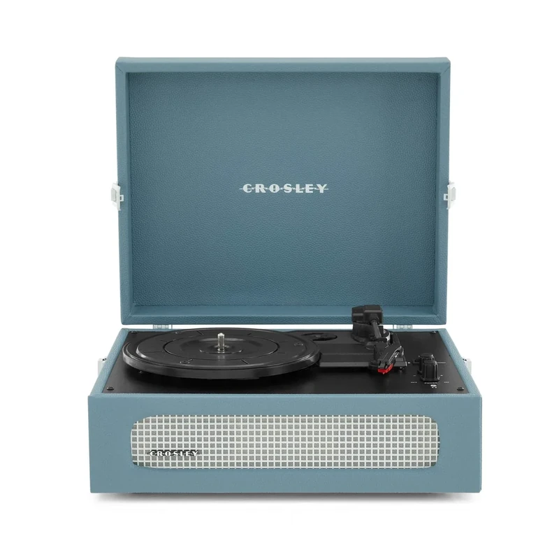 Crosley Voyager Portable Turntable - Bluetooth Record Player, 3-Speed Suitcase Vinyl Player, Home Turntables for Vinyl Records, Built in Stereo Speakers & Bluetooth Receiver, AUX Input, Washed Blue