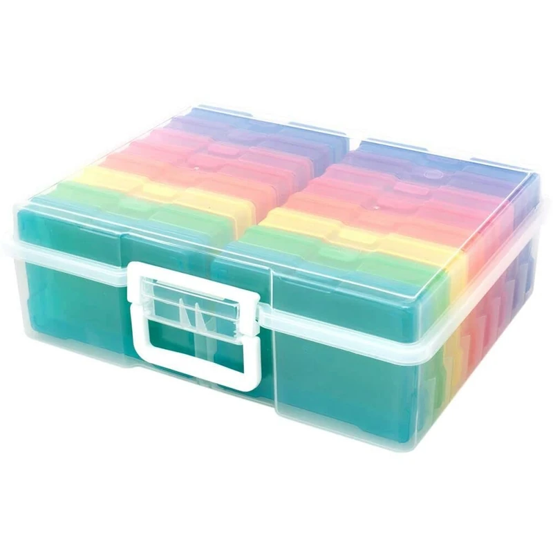 Craftelier - Portable Transparent Storage Box with 16 Mini Colour Boxes for Photographs, Crafts and Other Scrapbooking Materials | Size 38 x 2.2 x 12.7 cm