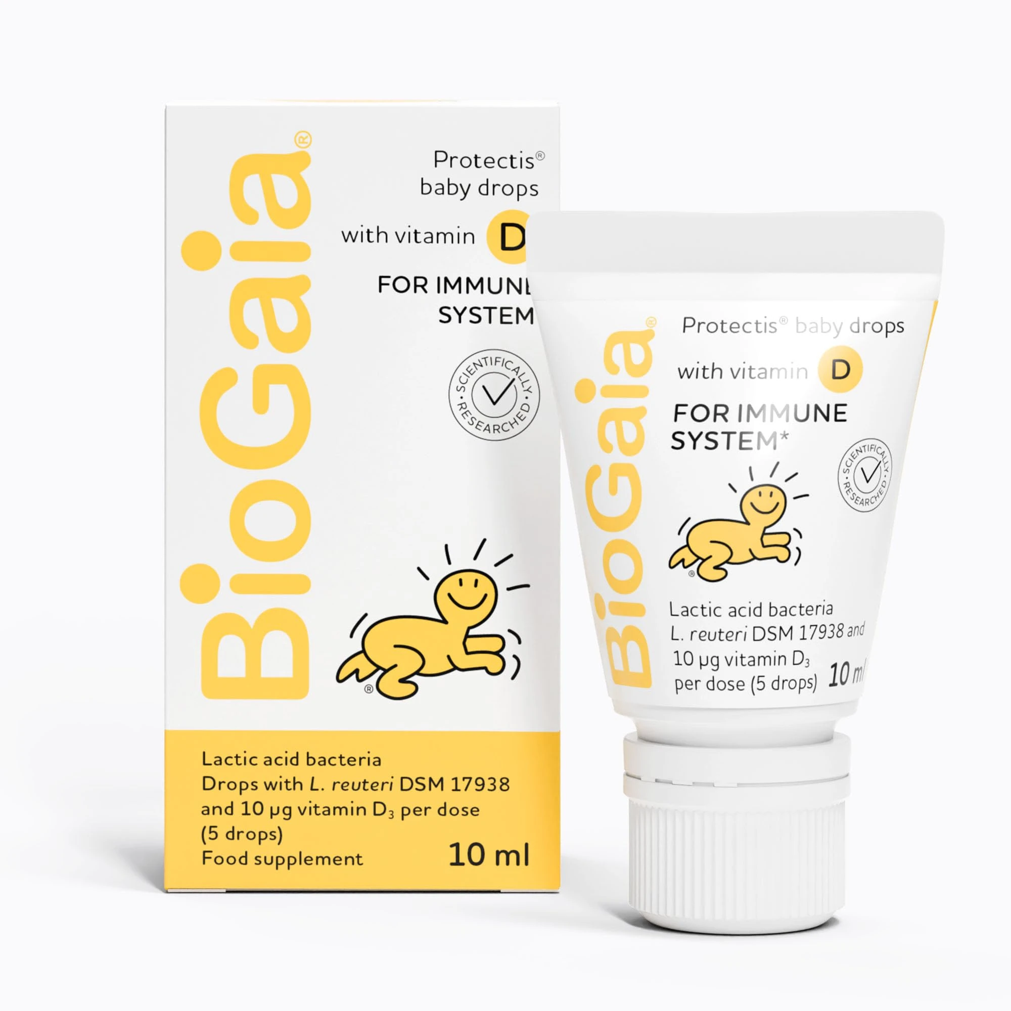 BioGaia Protectis Baby Drops with Vitamin D | Probiotic Supplement for Newborns, Infants & Babies | Daily Digestive & Immune Support with 100 Million Live L. Reuteri | Features LongevityGuard | 10 ml